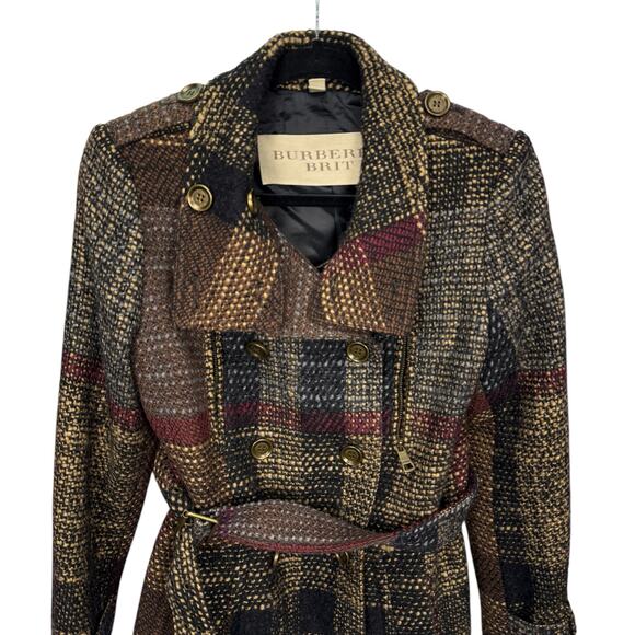Burberry Brit Wool Plaid Trench Coat Size 8 - Picture 2 of 7